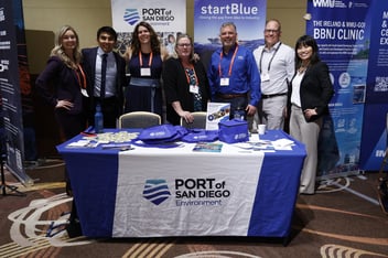 The Blue Economy Incubator (BEI) team from the Port of San Diego at their booth at the 12th World Ocean Summit & Expo in Tokyo.